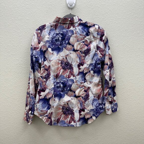 Chicos No Iron Fitted Stretch Floral Long Sleeve Button Up Shirt Womens sz 8 (1) - Picture 6 of 8